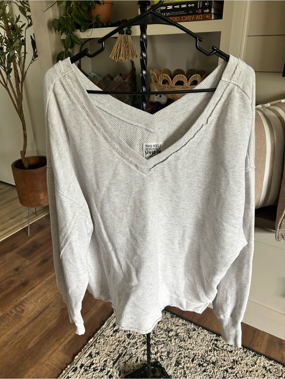 American Eagle Outfitters Light Gray V-Neck Sweatshirt